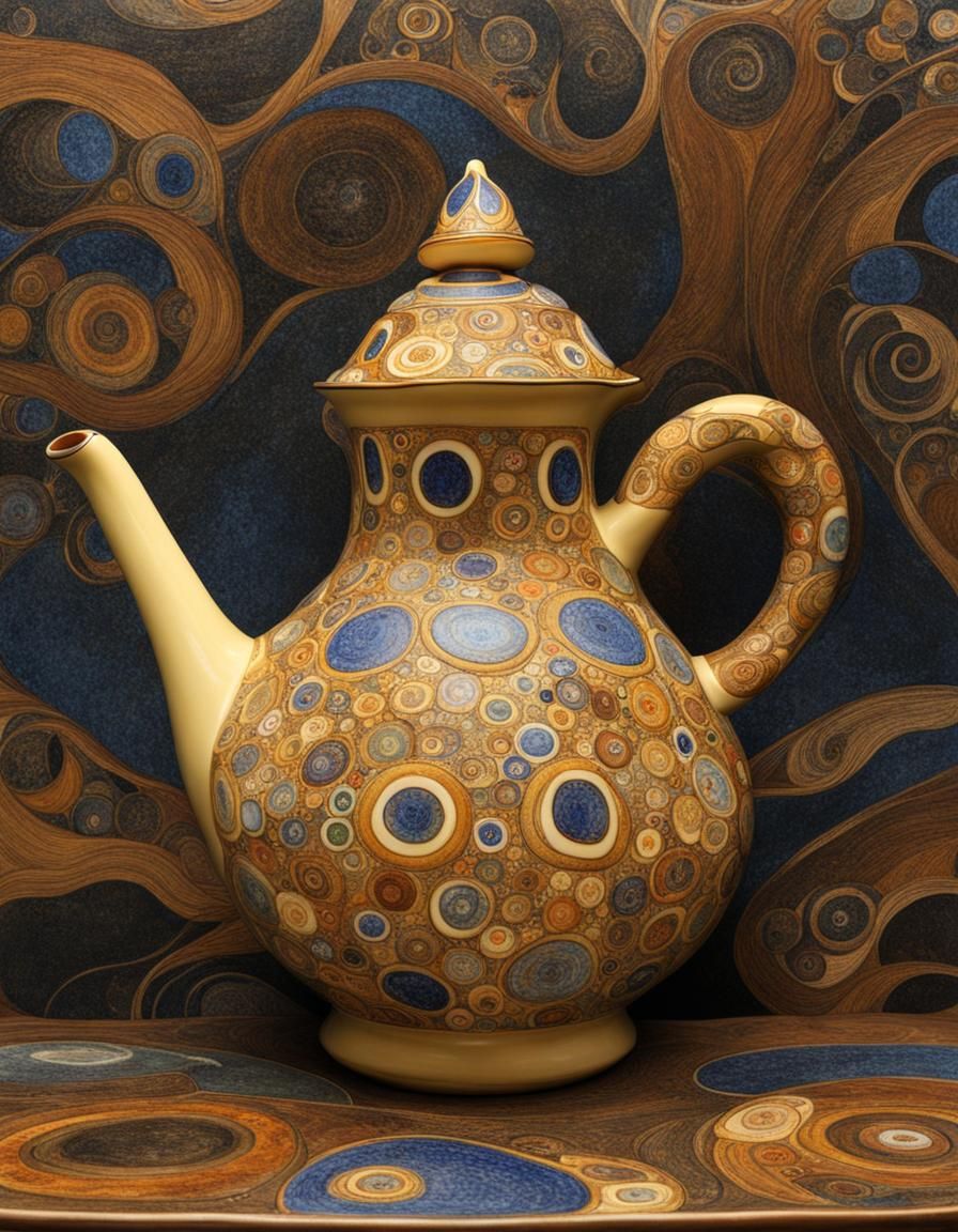 Klimt-Inspired Teapot in Winter Figurine Style