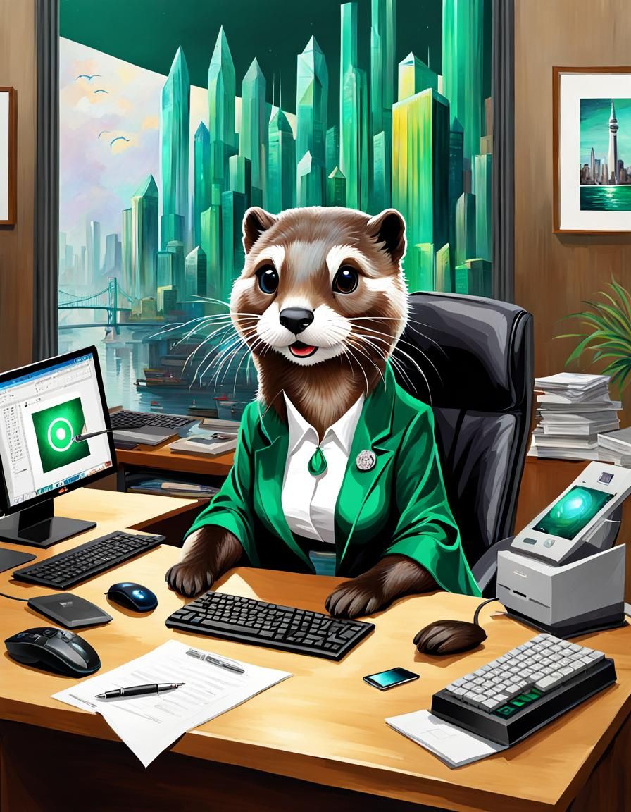 Abstract Otter Priestess Amidst Shattered Glass