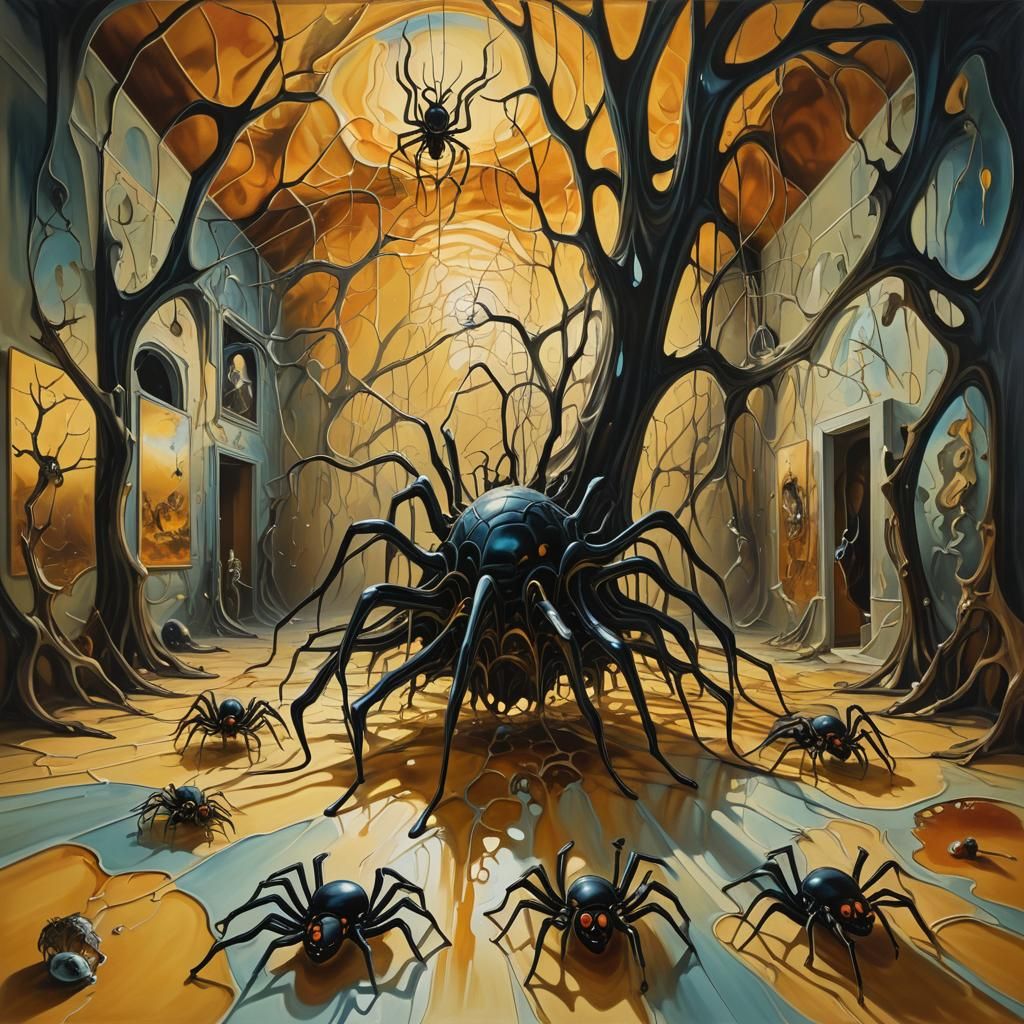 Surreal Computer Spiders Convention as Oil Painting