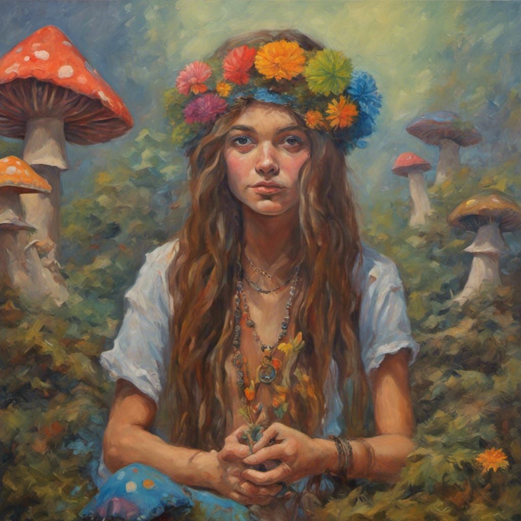 Psychedelic Hippie Girl in Oil Painting Style