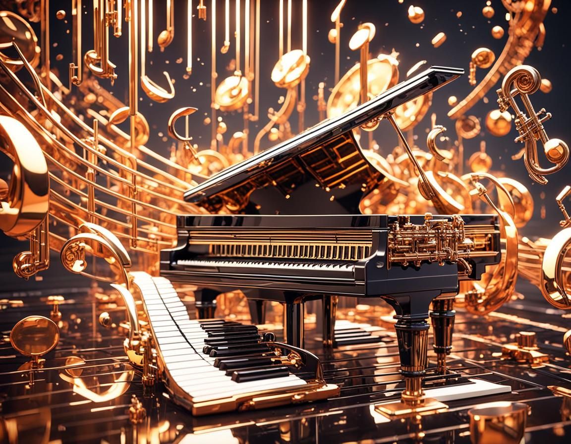 musical 🎼 notes floating in the air from a piano 🎹  & viol...