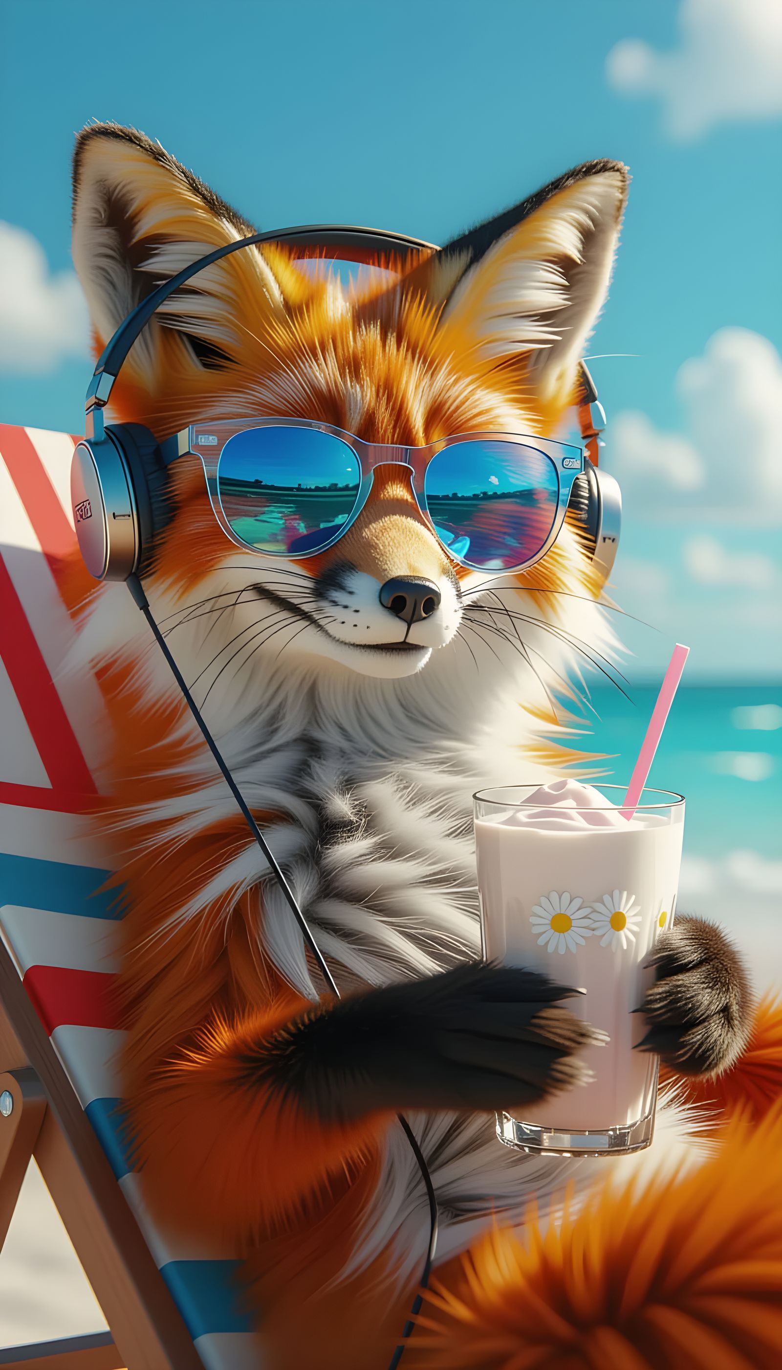 Anime Fox Lounging in Sunglasses: Detailed Portrait
