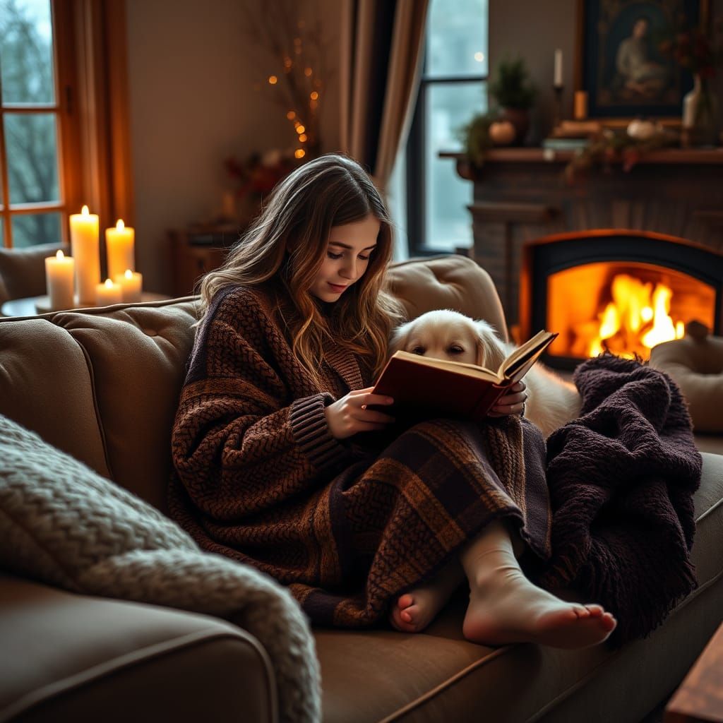 Cozy Autumn Reading Scene as Vermeer Interior