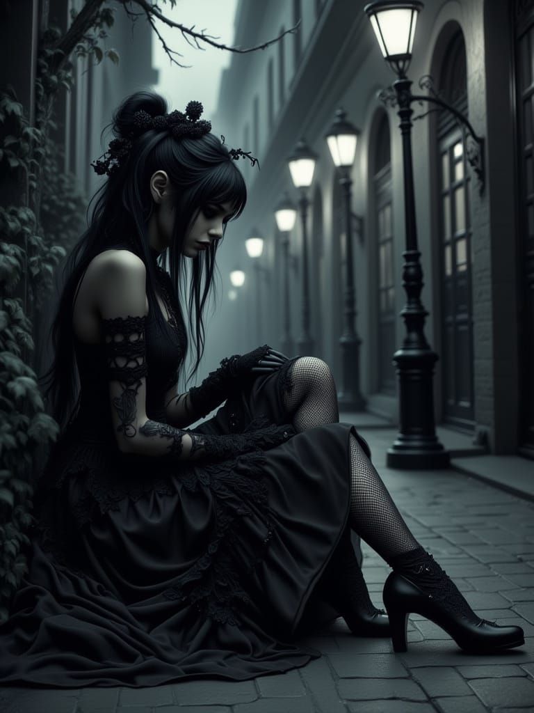 Ethereal Goth Princess in a Dark Whimsical Realm