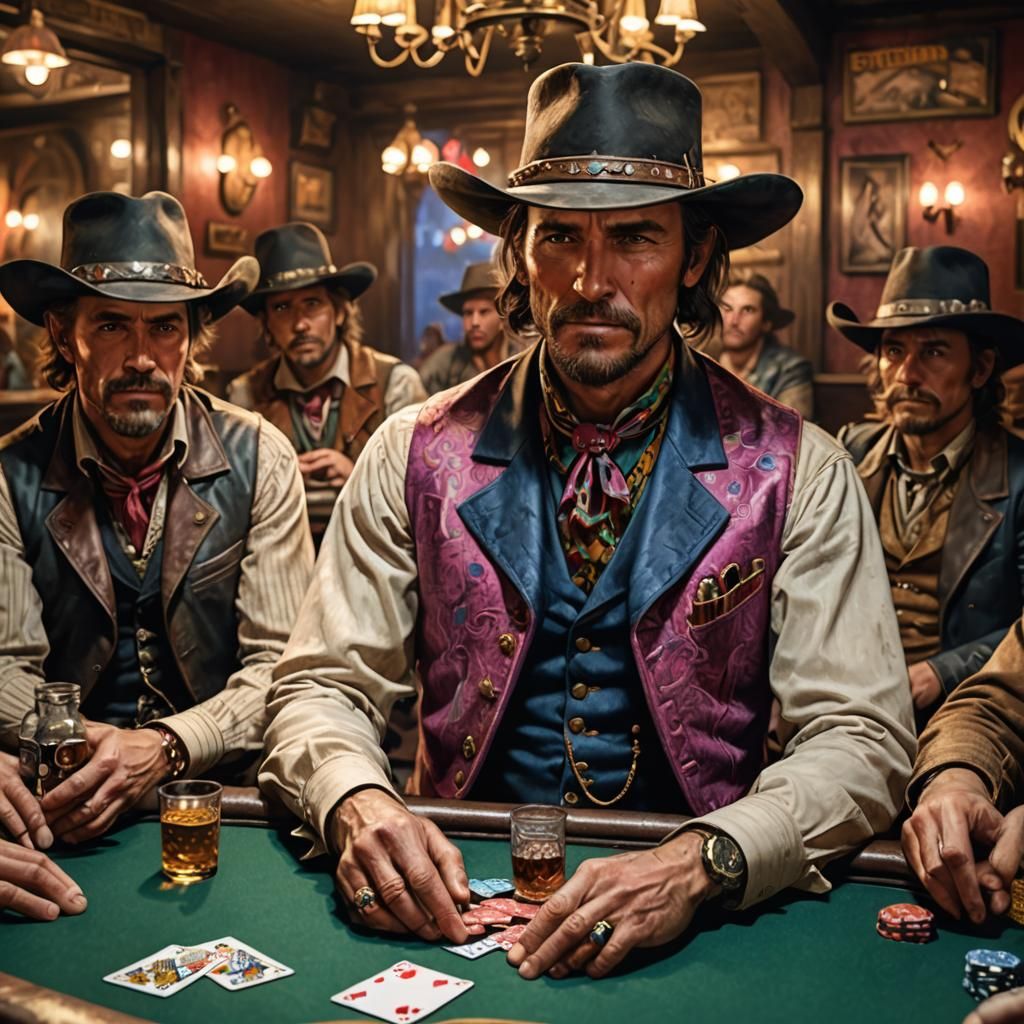 Gunslinger at Poker Table in Old Western Bar