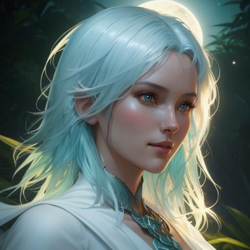 Moonlit Woman on Beach in Fantasy Art Style