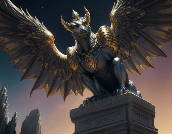 Surreal Gargoyle in Cosmic Zen Garden