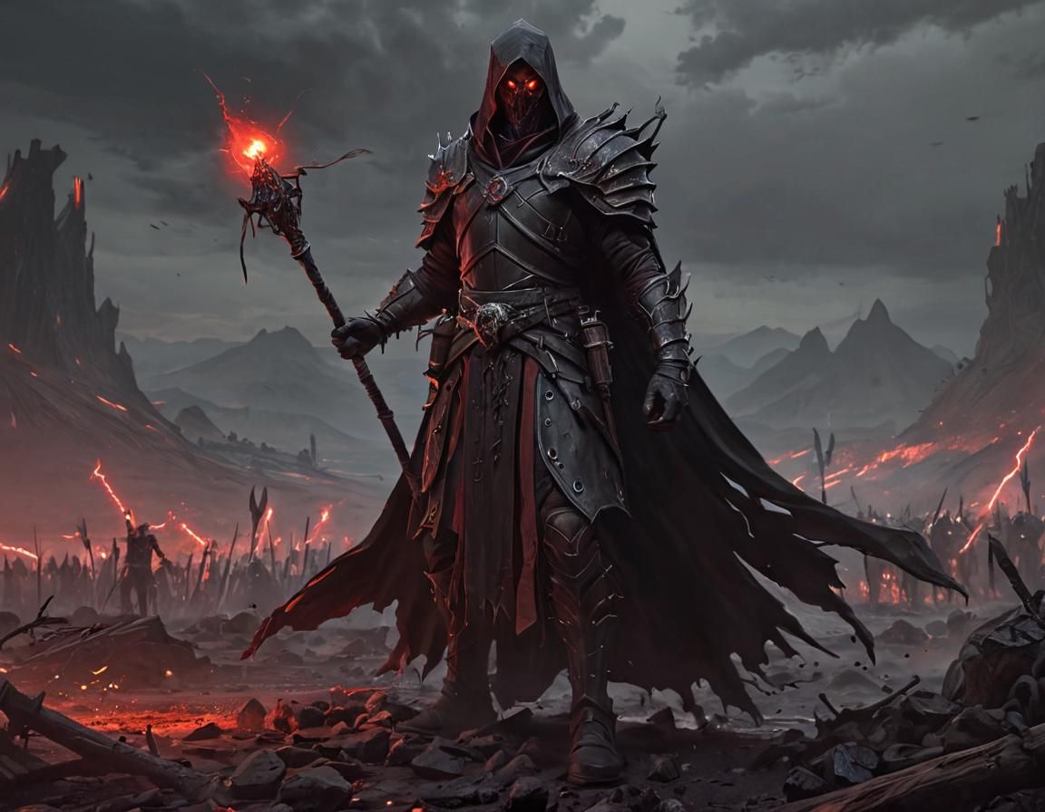 Dark Warlock on Battlefield: Hyperdetailed Fantasy Art