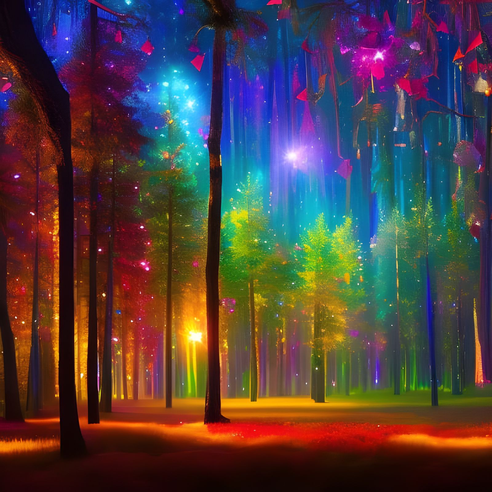 Crystal Tree in Forest, Art Nouveau Style