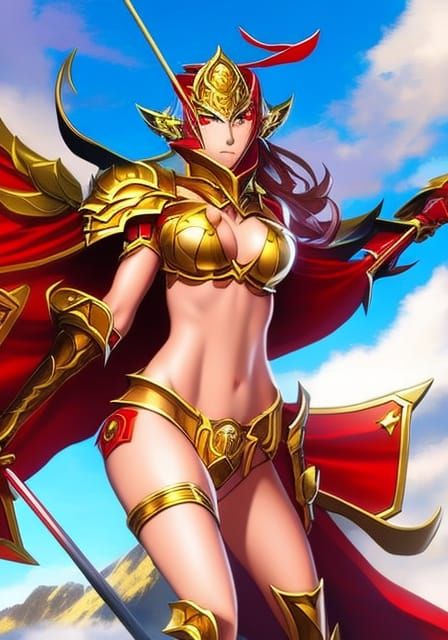 Anime Maiden in Red Bikini Armor Concept Art