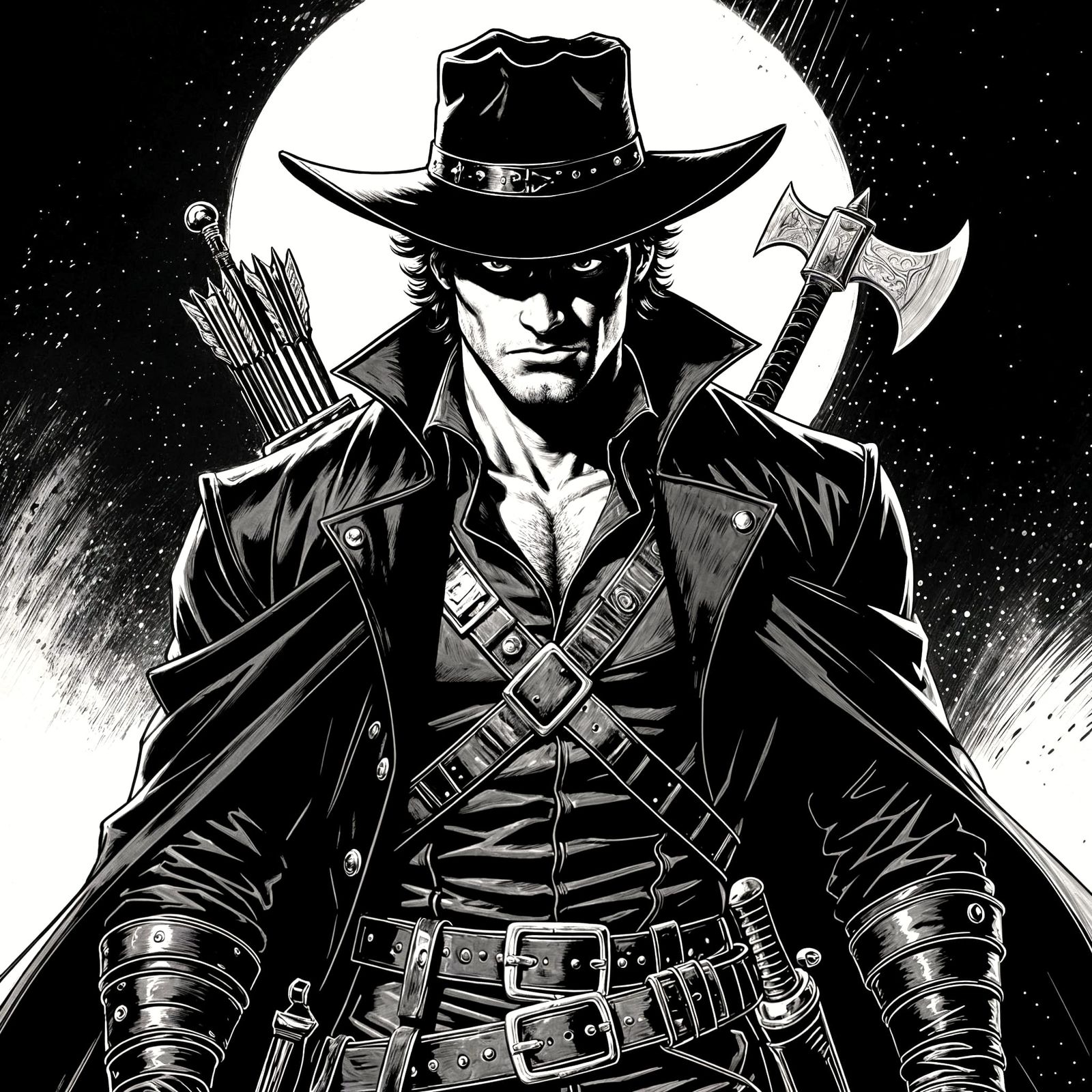 Demon Hunter Portrait in 1970s Comic Book Style
