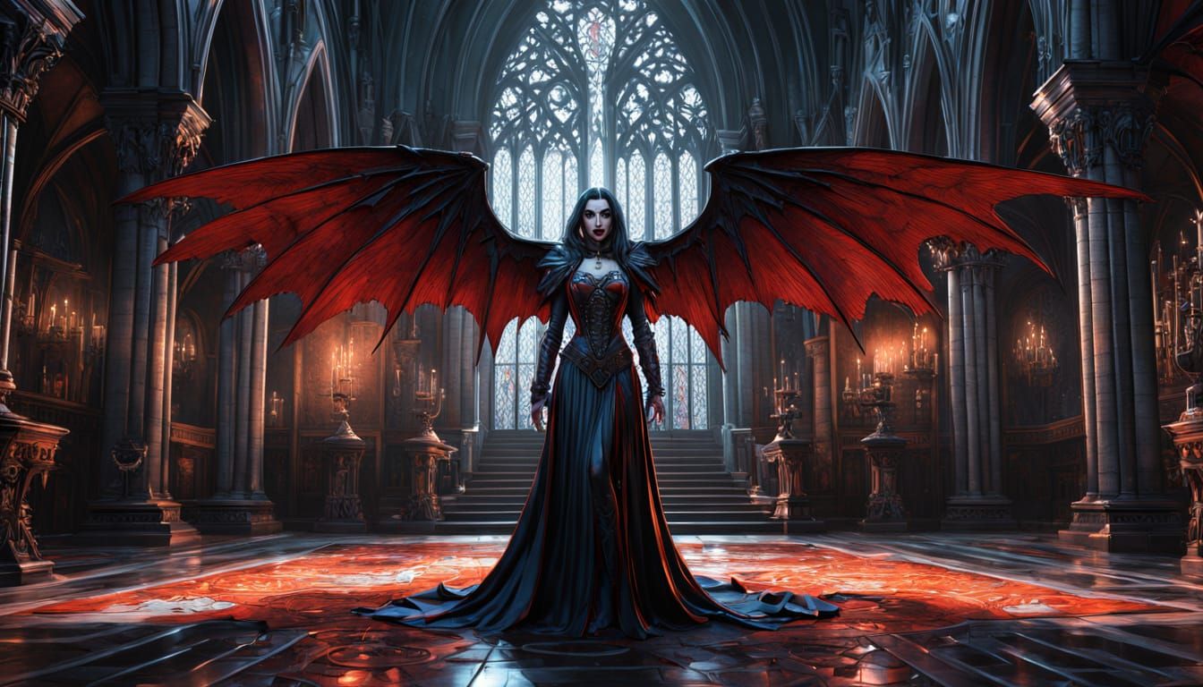 Queen Vampiress Commands Gothic Court in Comic Style