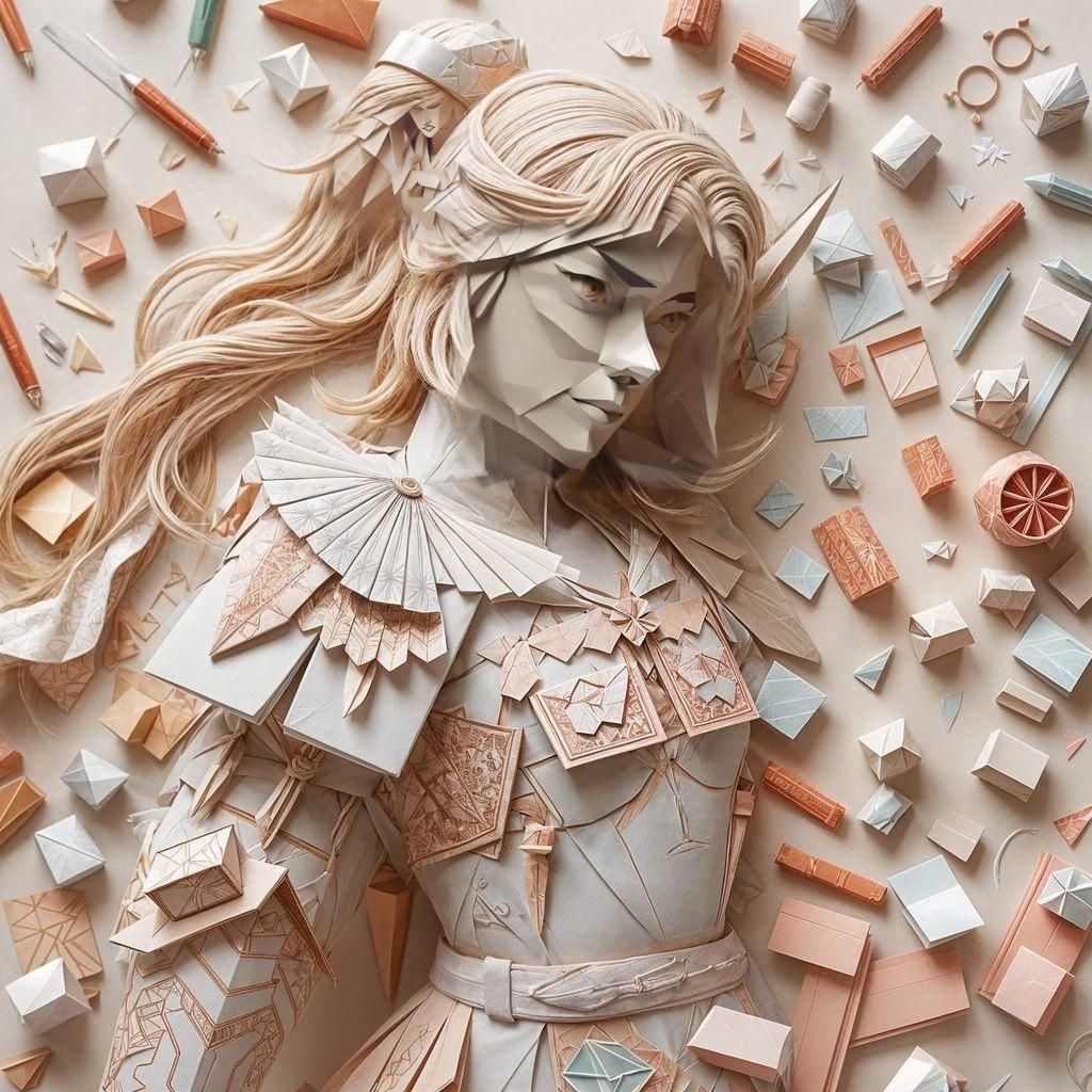 Origami Papercraft Female Warrior in 8K