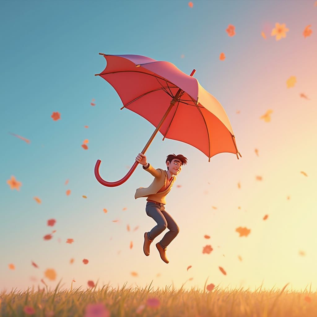 Umbrella Flip in Windy Conditions, Pixar Style