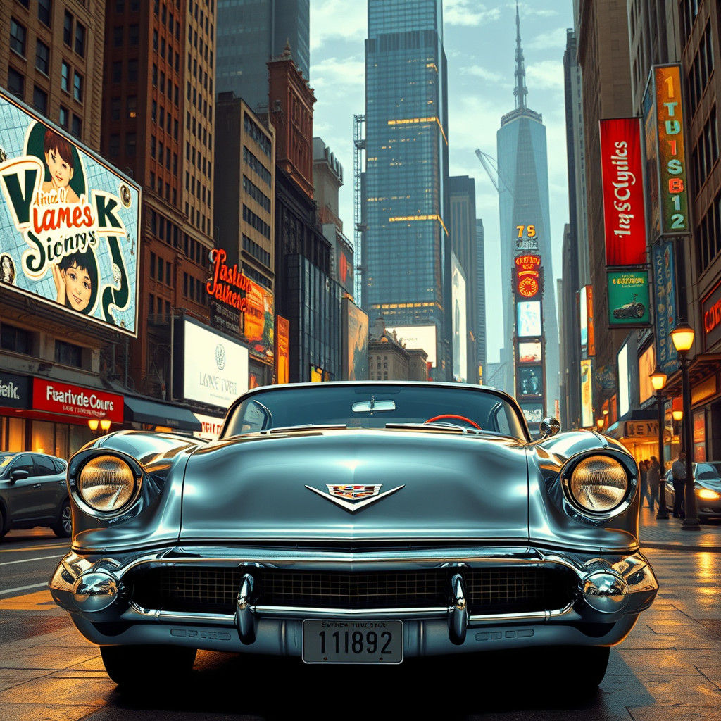 Retro-Futuristic Car in Cityscape, Syd Mead Style