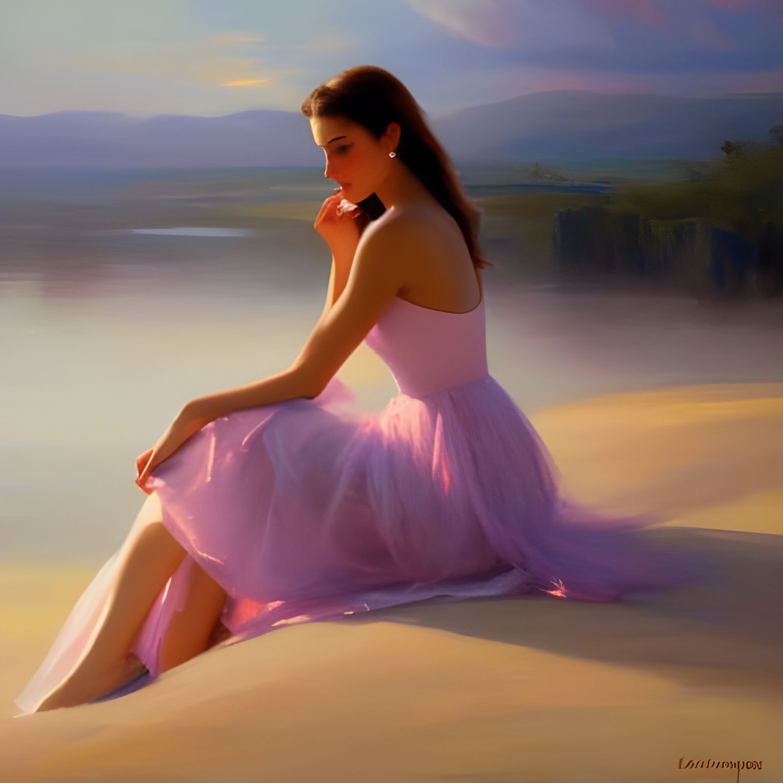 Brunette Woman Portrait in Volegov Oil Painting Style