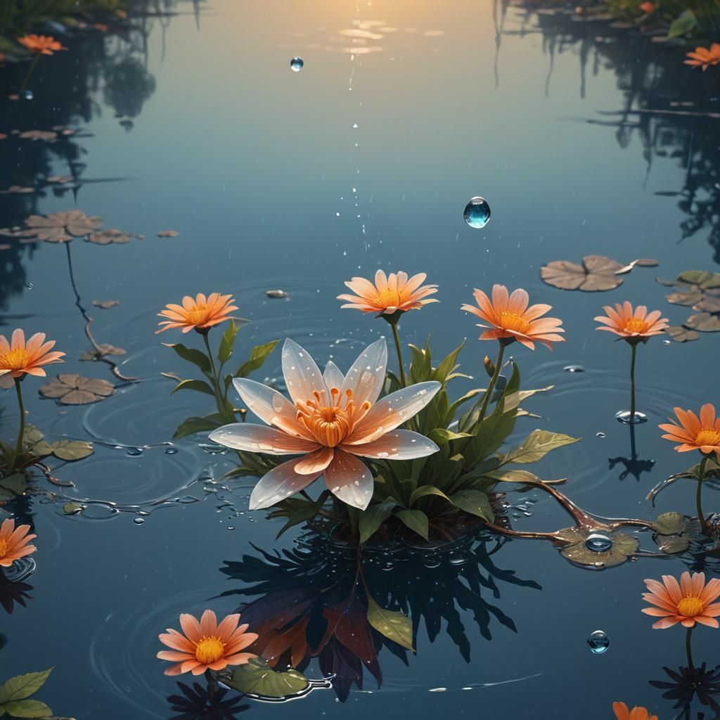 Shimmering River Flowing From Delicate Flower