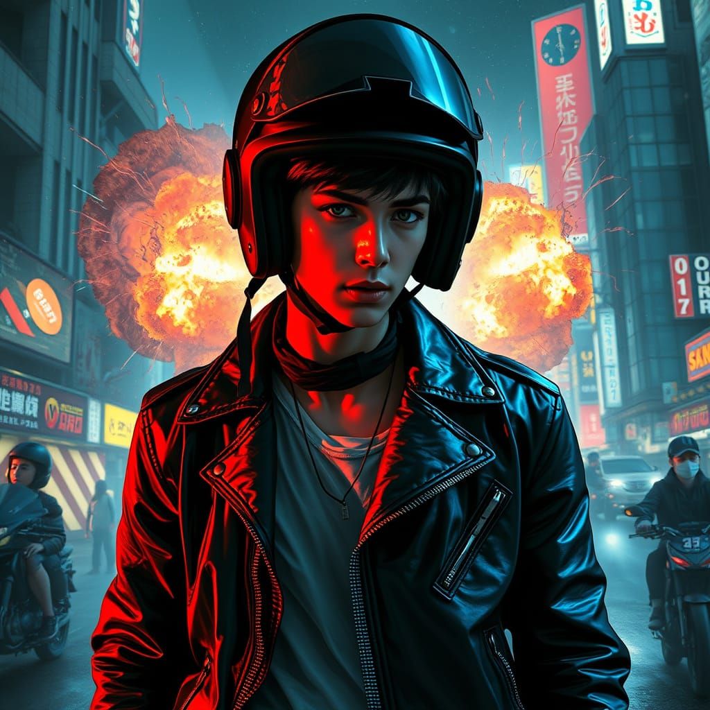 Cyberpunk Biker in Dystopian Tokyo