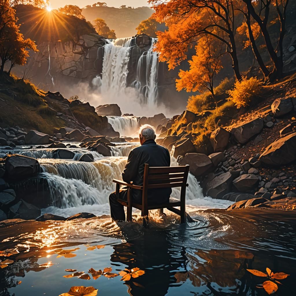 Epic Sunset Waterfall Double Exposure