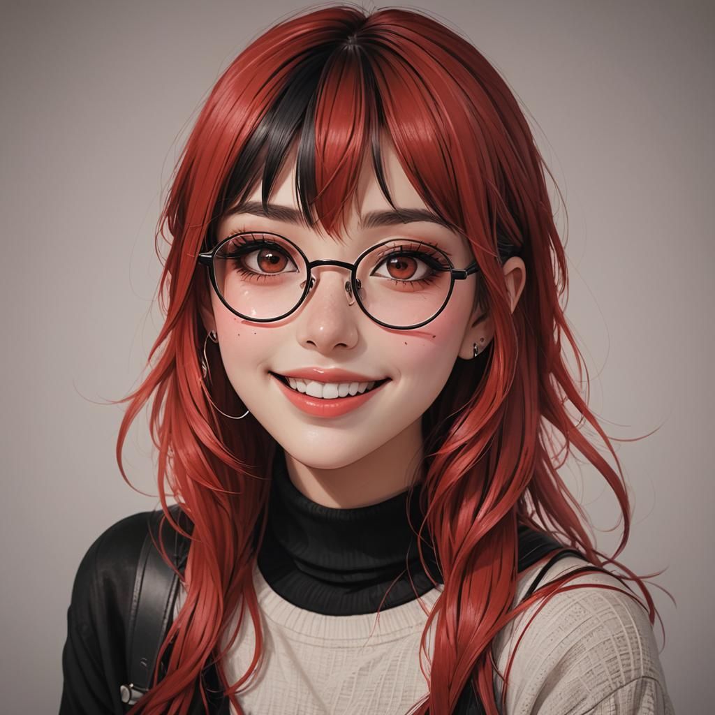Anime Girl with Red Bangs and Piercings