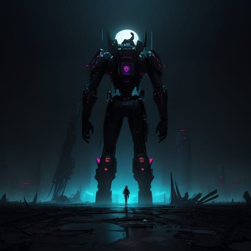 Rock Band in Apocalyptic Neon Landscape