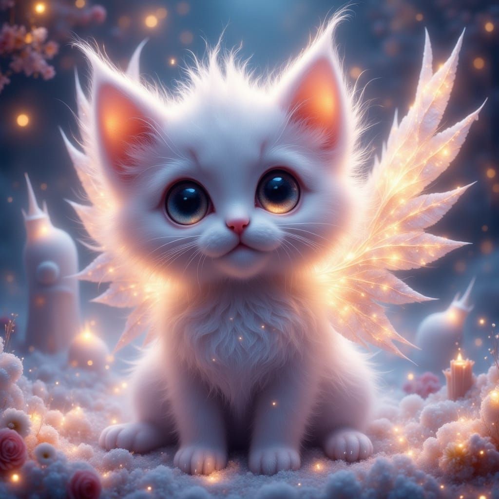 Crystalline Angel Kitten in Dreamy 3D Style