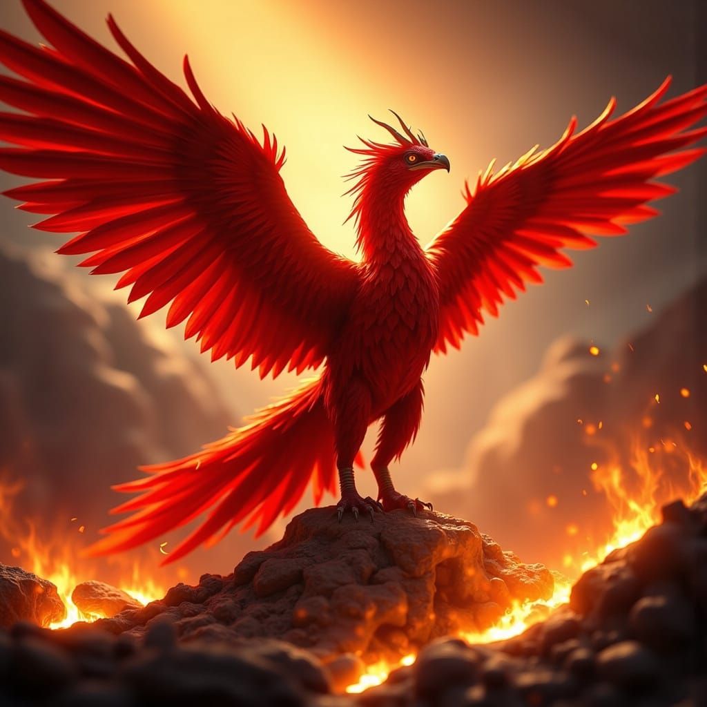 Phoenix Rising from Volcanic Eruption