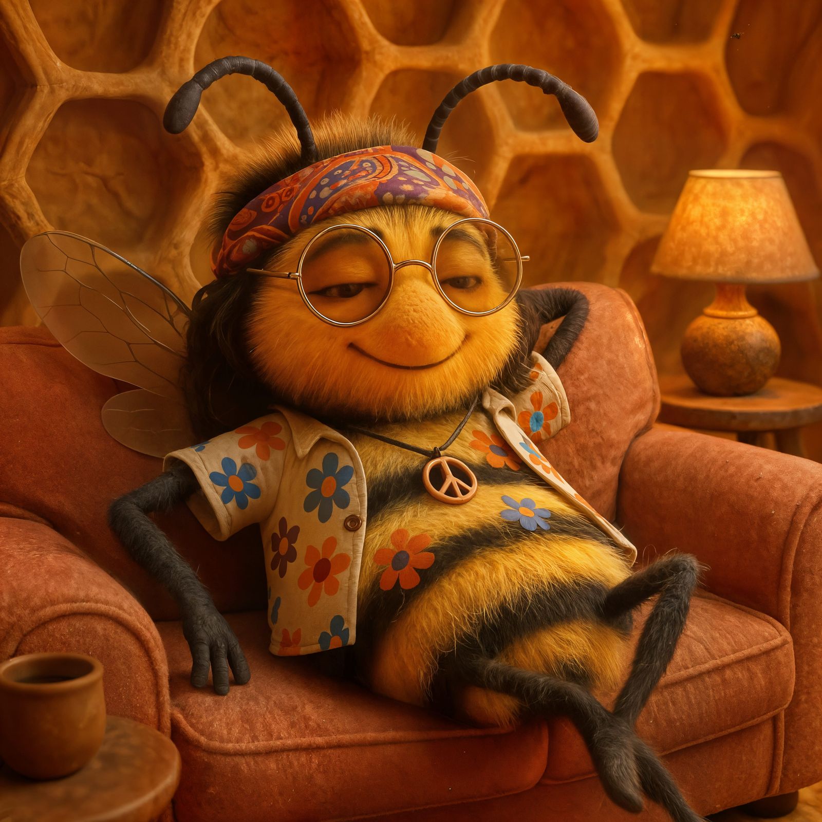 Relaxed Bee Lounging in Beehive, CGI Render