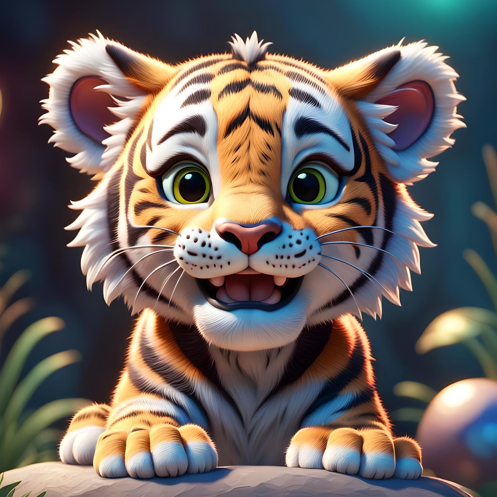 Adorable Smiling Tiger Cub in 3D Digital Art