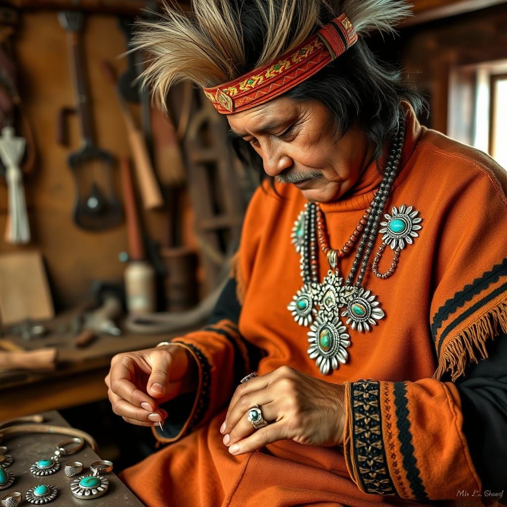 Navajo Silversmith Crafting Turquoise Jewelry