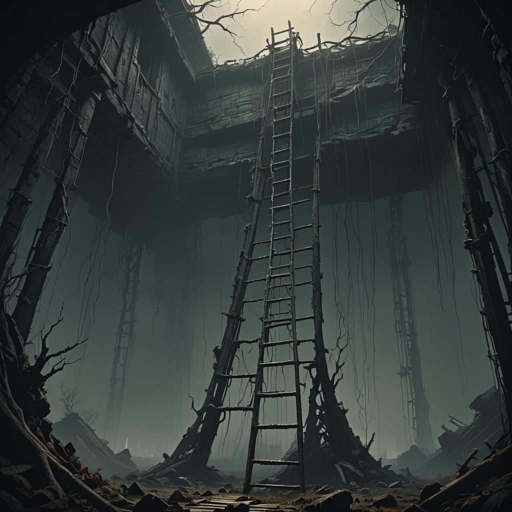 Ominous Ladder in Dark Fantasy Style