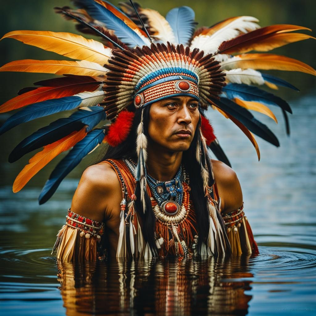 Reflections  of a Native American Pow wow  dancer  wearing r...