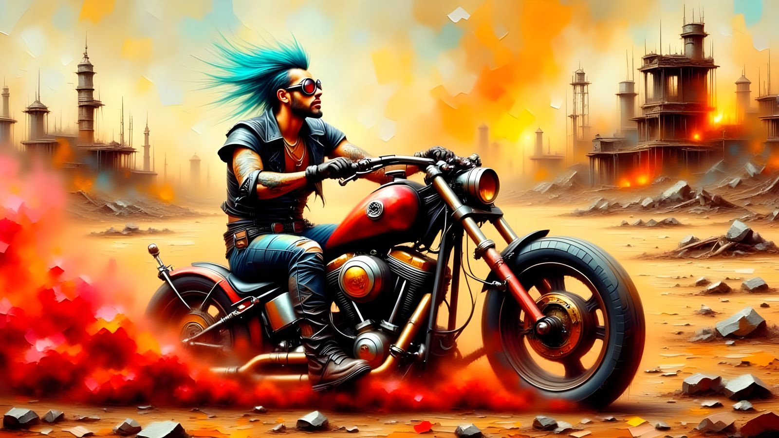 Cyberpunk Warrior Rides Through a Post-Apocalyptic Wasteland