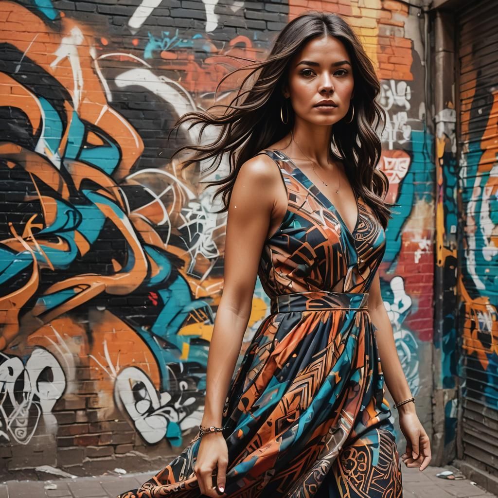 Stylish Woman in Alleyway Graffiti Art