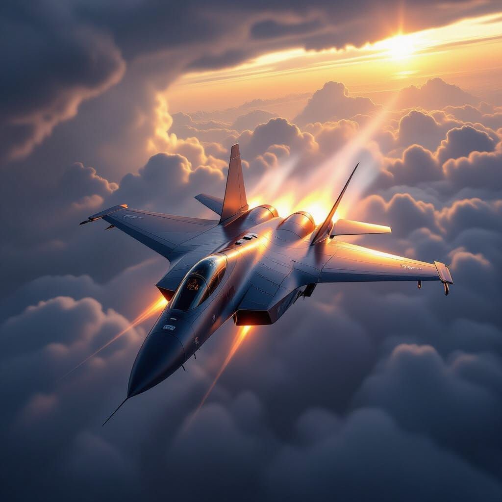 Futuristic SU-57 Jet Soars Through Storm Clouds