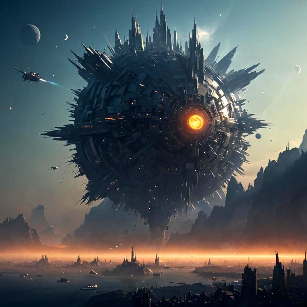 A large surreal fantasy city on an alien planet