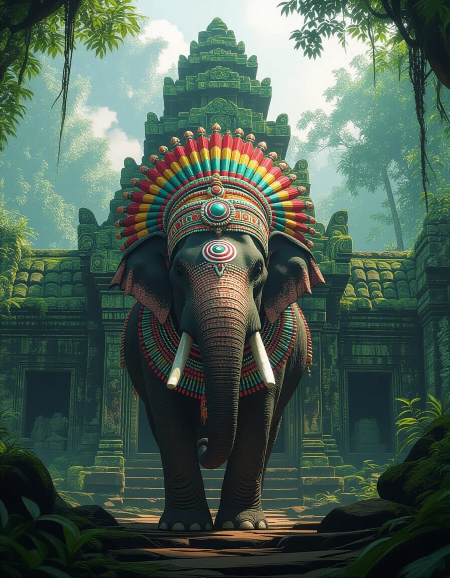 Elephant Guardian of Ancient Jungle Temple, Digital Painting