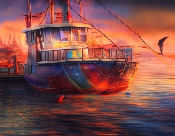 twilight harbor Hyperrealistic, splash art, concept art, mid...