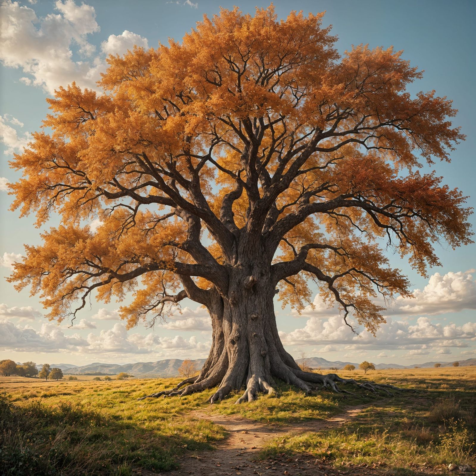 Epic Oak Tree with Autumn Leaves as Classical Painting