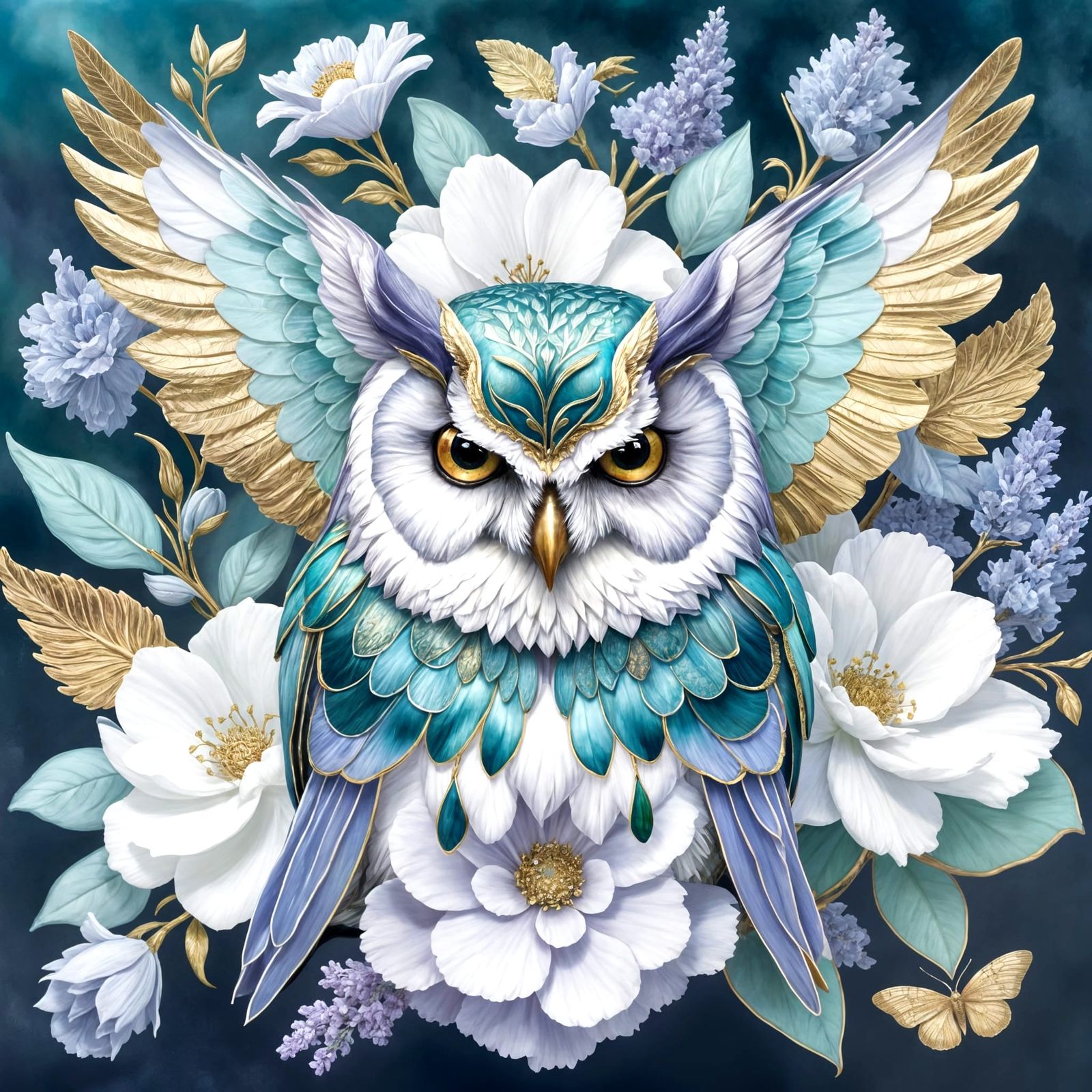 Lavender and Teal Gold Wing Design