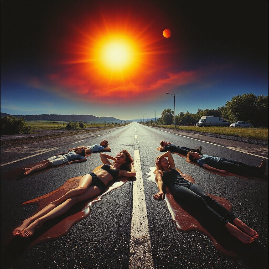 Surreal Melting People in Boiling Asphalt