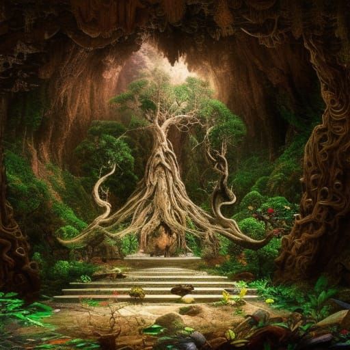 Mystic Tree in Cavern: Digital Matte Painting