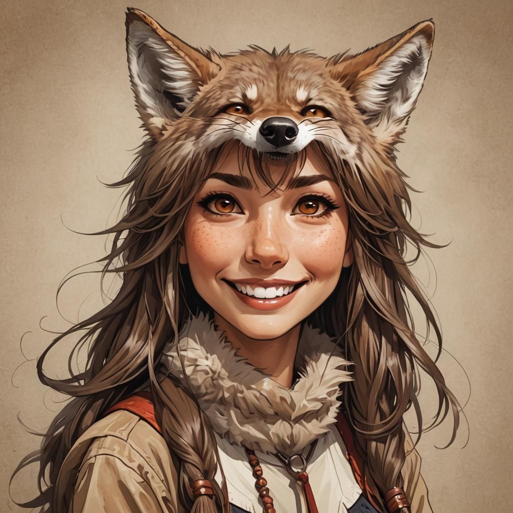 Beautiful Furry Coyote Girl with Brown Hair