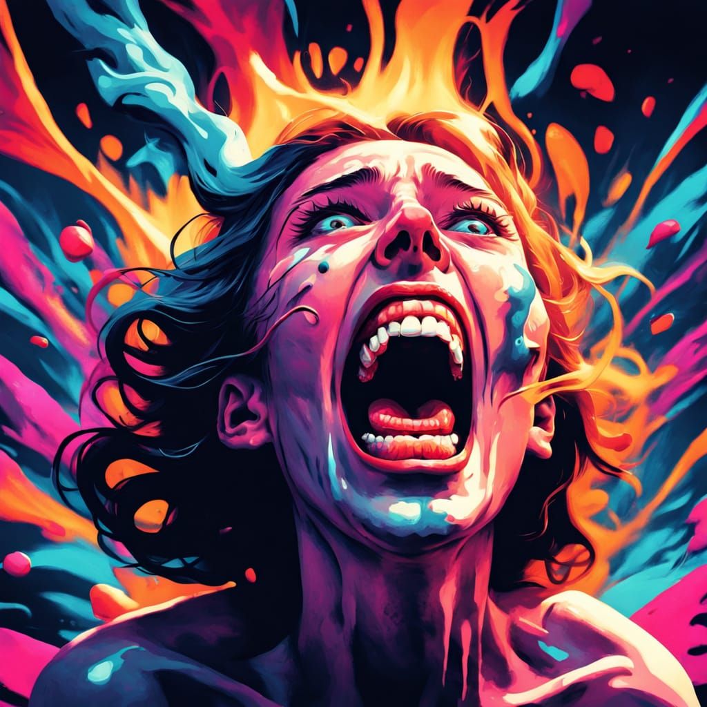 Surreal Scream in Dark Room: Expressionist Painting