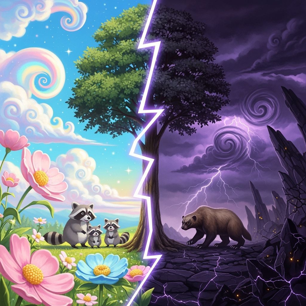 Tree of Duality: Whimsical vs. Ominous Landscapes