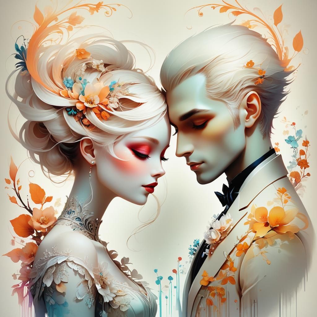 Sweet Couple Portrait in Neon Silhouette Style