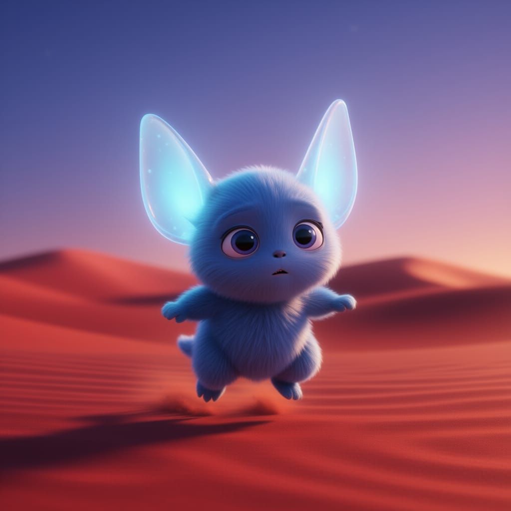 Adorable Fluffy Martian Creature in Blue Light