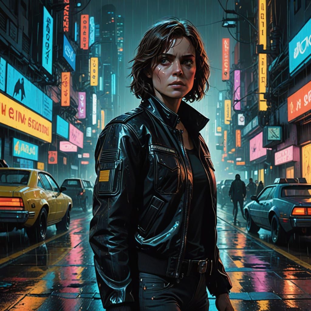 Cyberpunk Warrior in Neon-Lit Metropolis