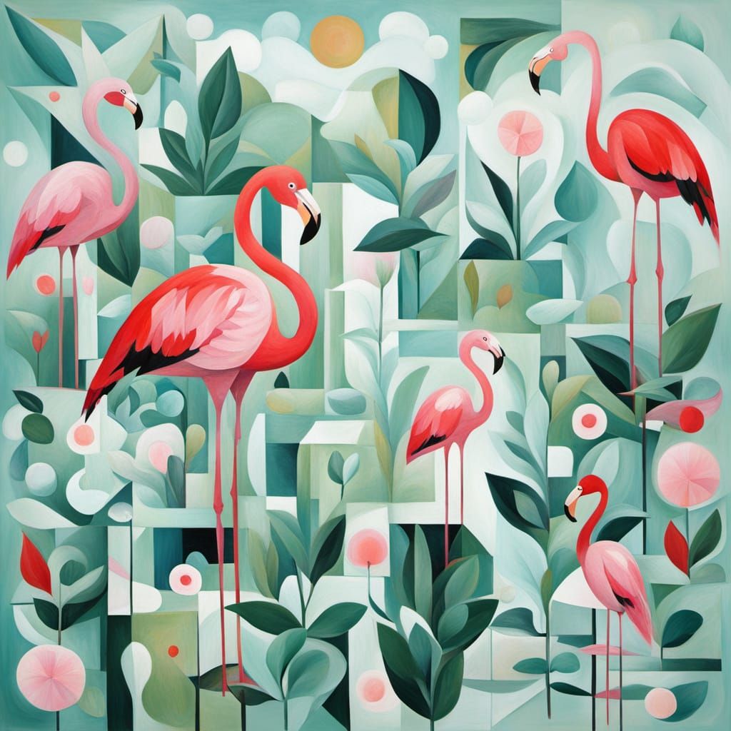 Abstract Surreal Cubist Painting of a Silver Chalice