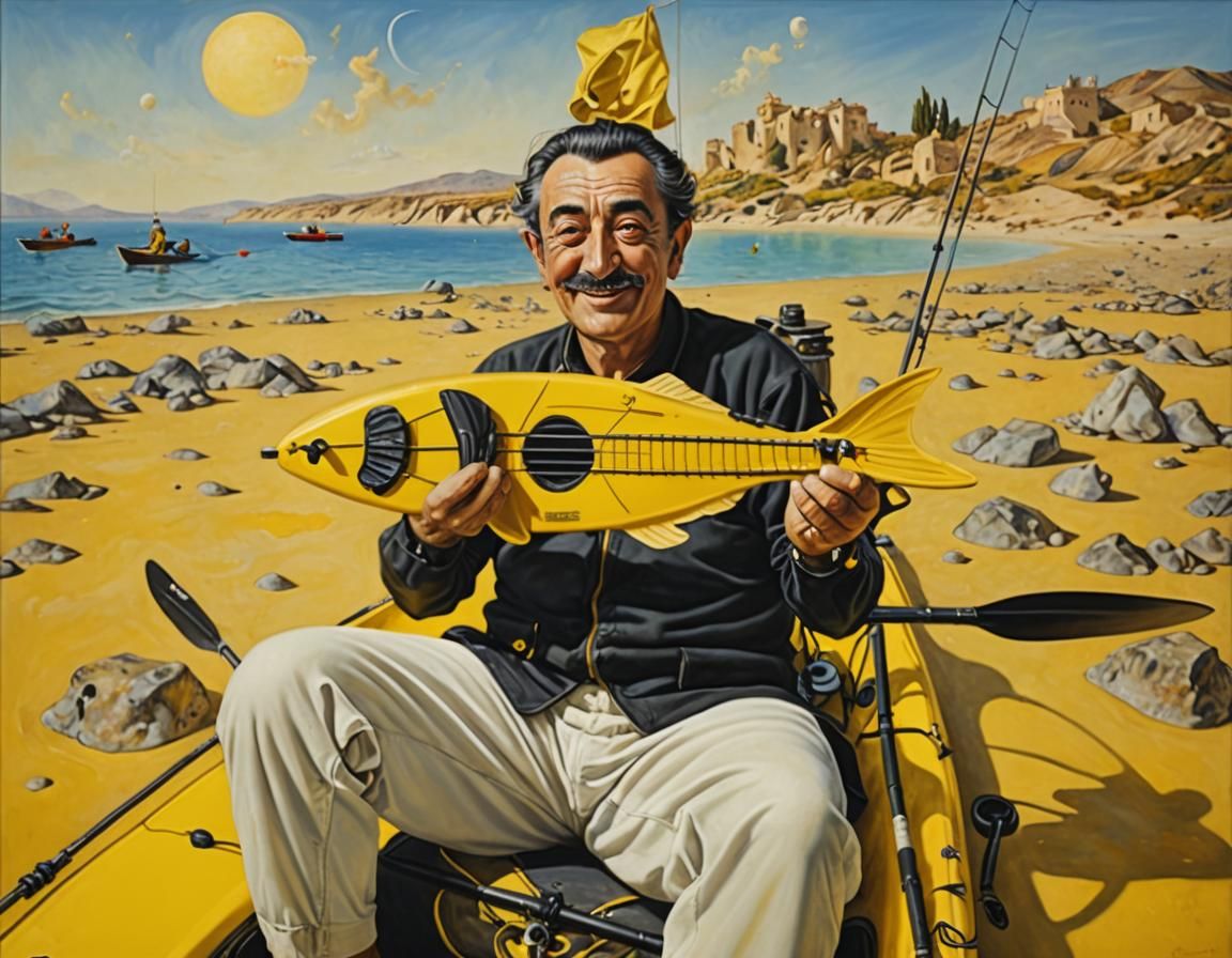 Happy Kayaker in Surrealist Melting Dreamscape